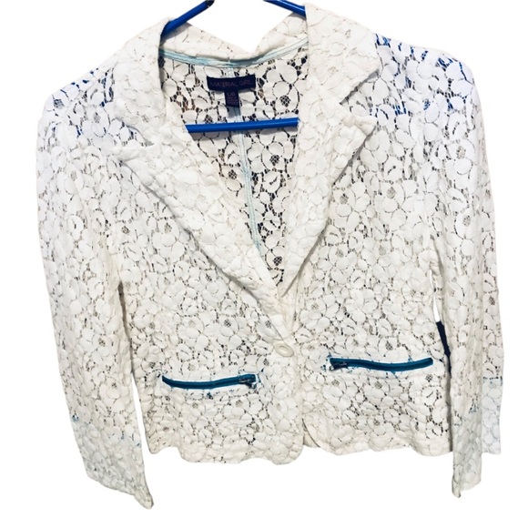 💜3/$30 Material Girl Junior Large White Lace Blazer Jacket - Picture 12 of 15